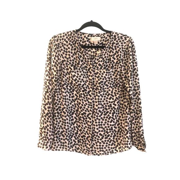 LOFT Collarless Button Down Blouse Poppy Print Size XS - Picture 1 of 6